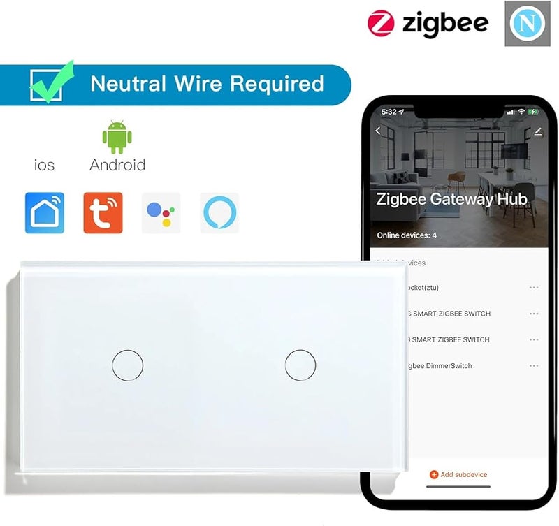 Zigbee Smart Switch Double 3 Gang Black Tuya App Voice Control Wireless Light Switch - Image 2